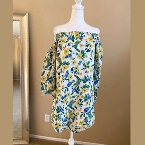OLD NAVY Floral Bird off the shoulder Dress Size XS TP (tall Petite)